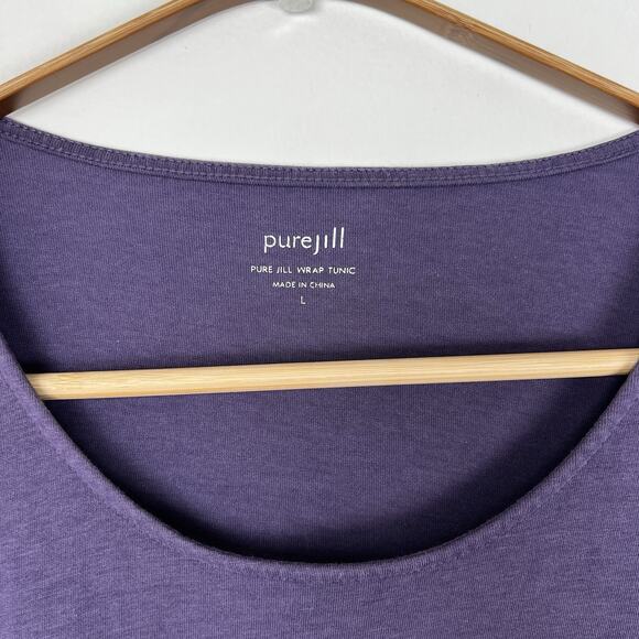 J Jill Pure Jill Women’s Size Large Purple Top Asymmetric 3/4 Sleeve‎ Wrap Tunic - Picture 2 of 9